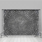 Aperturee - Aperturee Circular Cobblestone Floor Photography Backdrop Grey Stone Pavers Texture Studio Ground for Flat Lay Photos